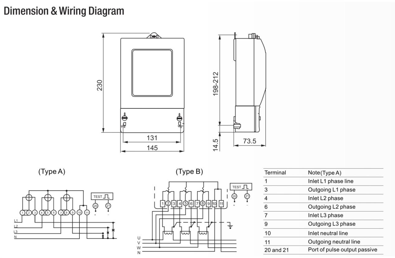 Three Phase 4 Wire Digital Kwh Energy Meter